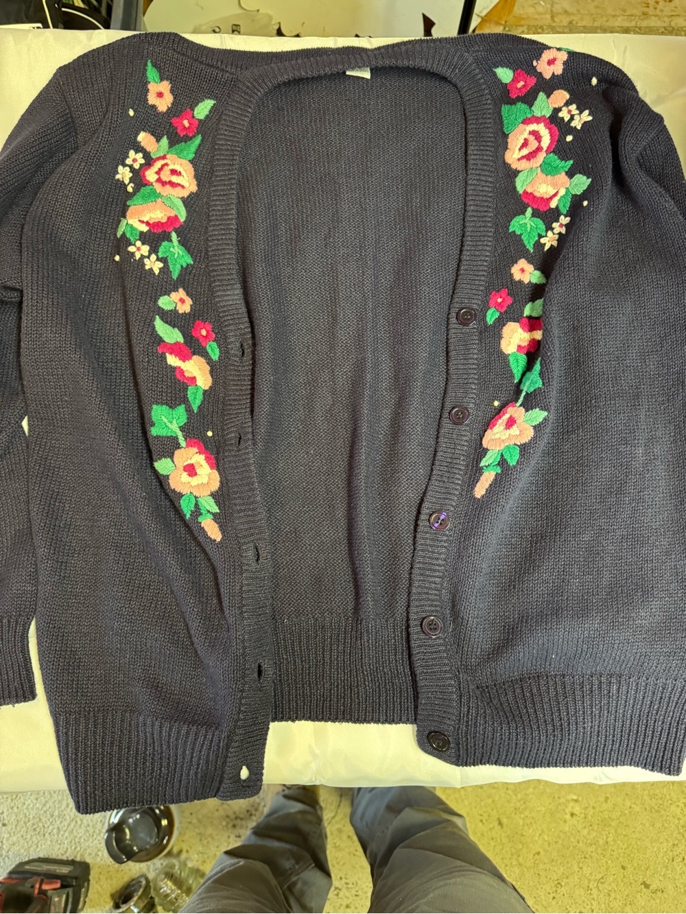 Alfred Dunner Navy Cardigan with Multicolor Floral Embroidery